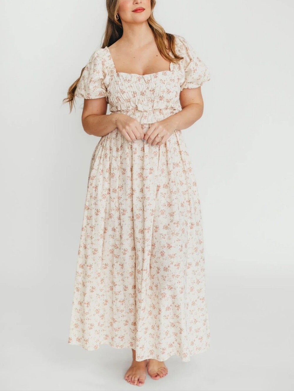 Worth Collective Finley Petal Pink Floral Tie Back Puff Sleeve Midi Dress - Picture 8 of 9